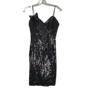 Vintage Black Sequin Dress Cocktail Party Mini Spaghetti Straps XS